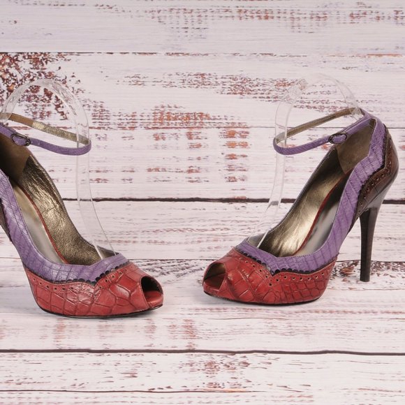 Marciano, Multi Colored, Ankle Strap, Open Toe Pump, Size 5.5 - Picture 4 of 7